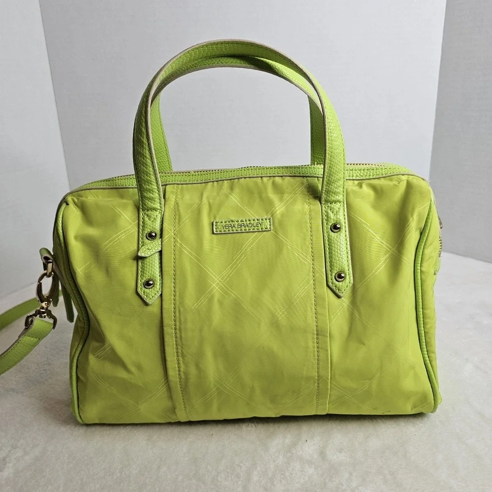 Vera Bradley MARLO Preppy LIME CITRINE GREEN Purse Nylon Satchel Crossbody 13x9
